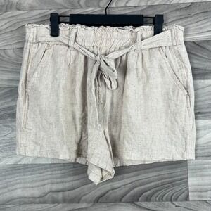 Angel Kiss Paper Bag Shorts Women's Large Beige Linen Belted-Waist Slash Pockets